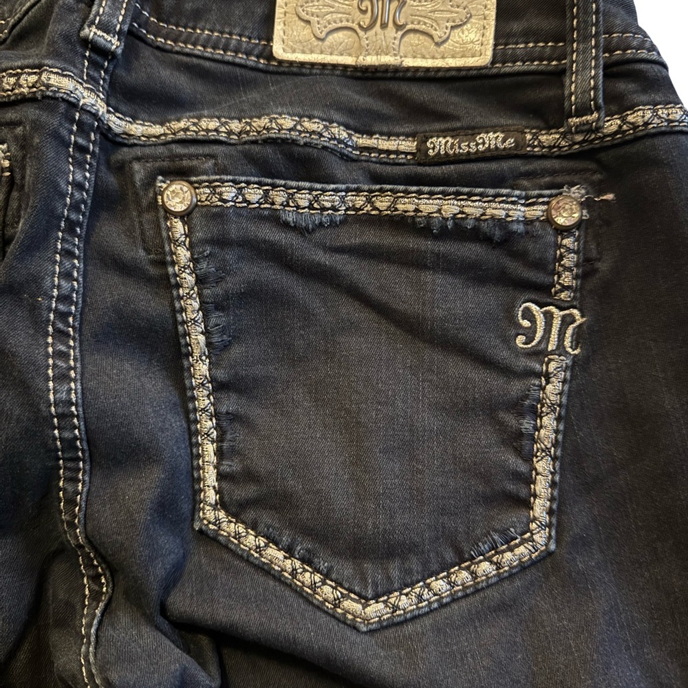 Miss Me Dark Blue Denim Skinny Jeans with Contrast Stitching - Picture 4 of 6
